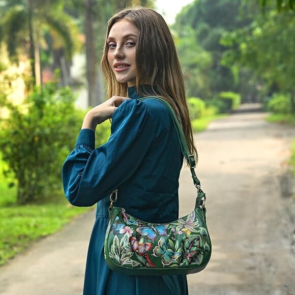 Anuschka Women’s Original Hand-Painted Genuine Leather Satchel with Crossbody - Picture 7 of 7